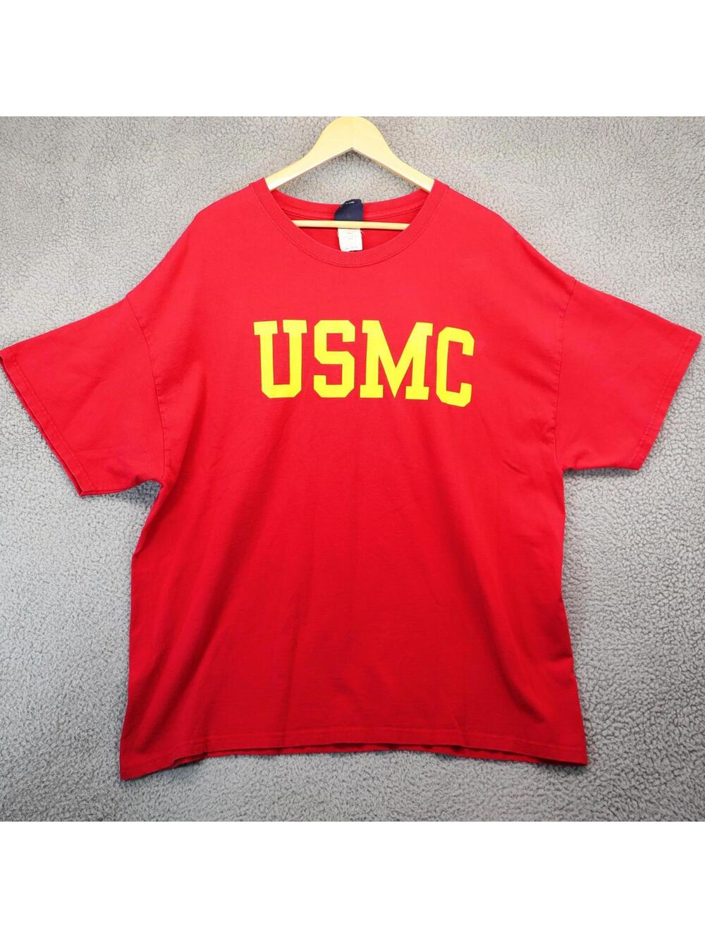 USMC Shirt 2XL US Marines Military Stencil Red Gold 90s vtg